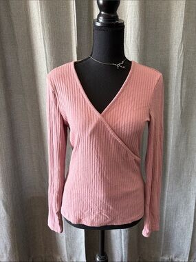 Madewell Ribbed Wrap Top in Dusty Rose